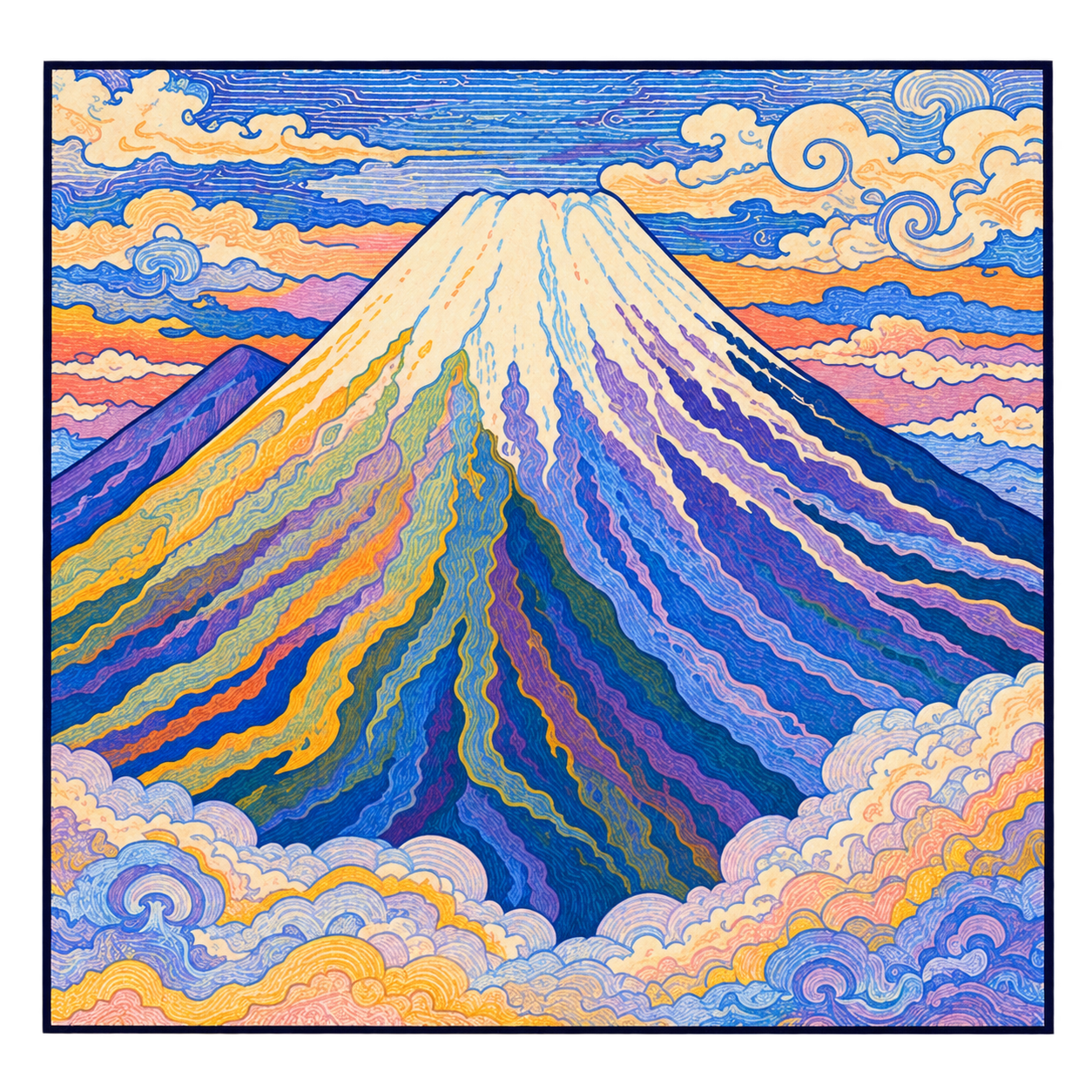 Bygones colourful mountain rising above swirling clouds